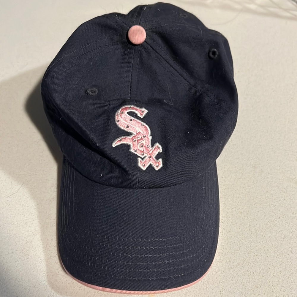 Pink and black white Sox hat